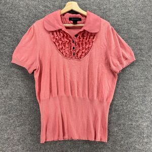 Ashley Stewart Blouse Women 18/20 Plus Pink 1/2 Button Collared Short Sleeve